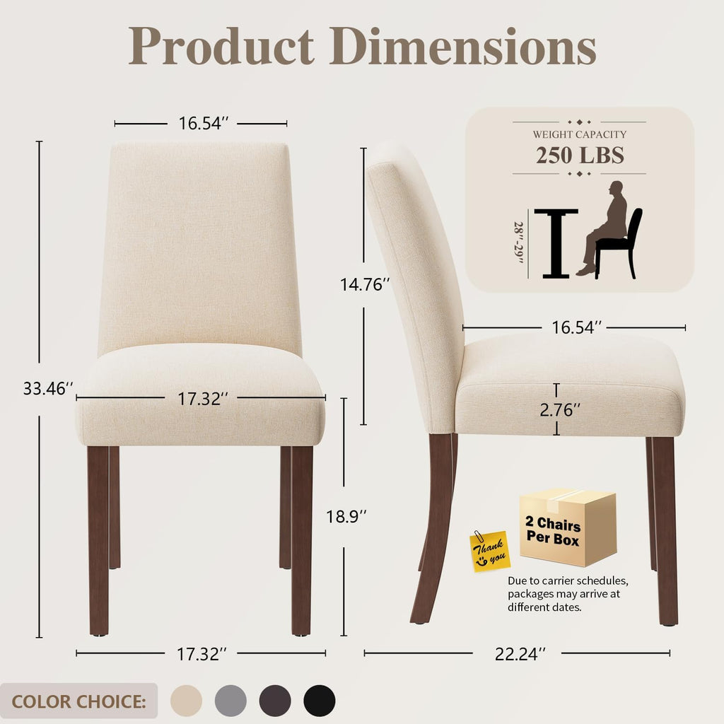 Dining Chairs Set of 4, Modern Dining Room Chairs with Wooden Legs, Upholstered Kitchen Farmhouse Parsons Chairs for Restaurant & Cafe- Beige
