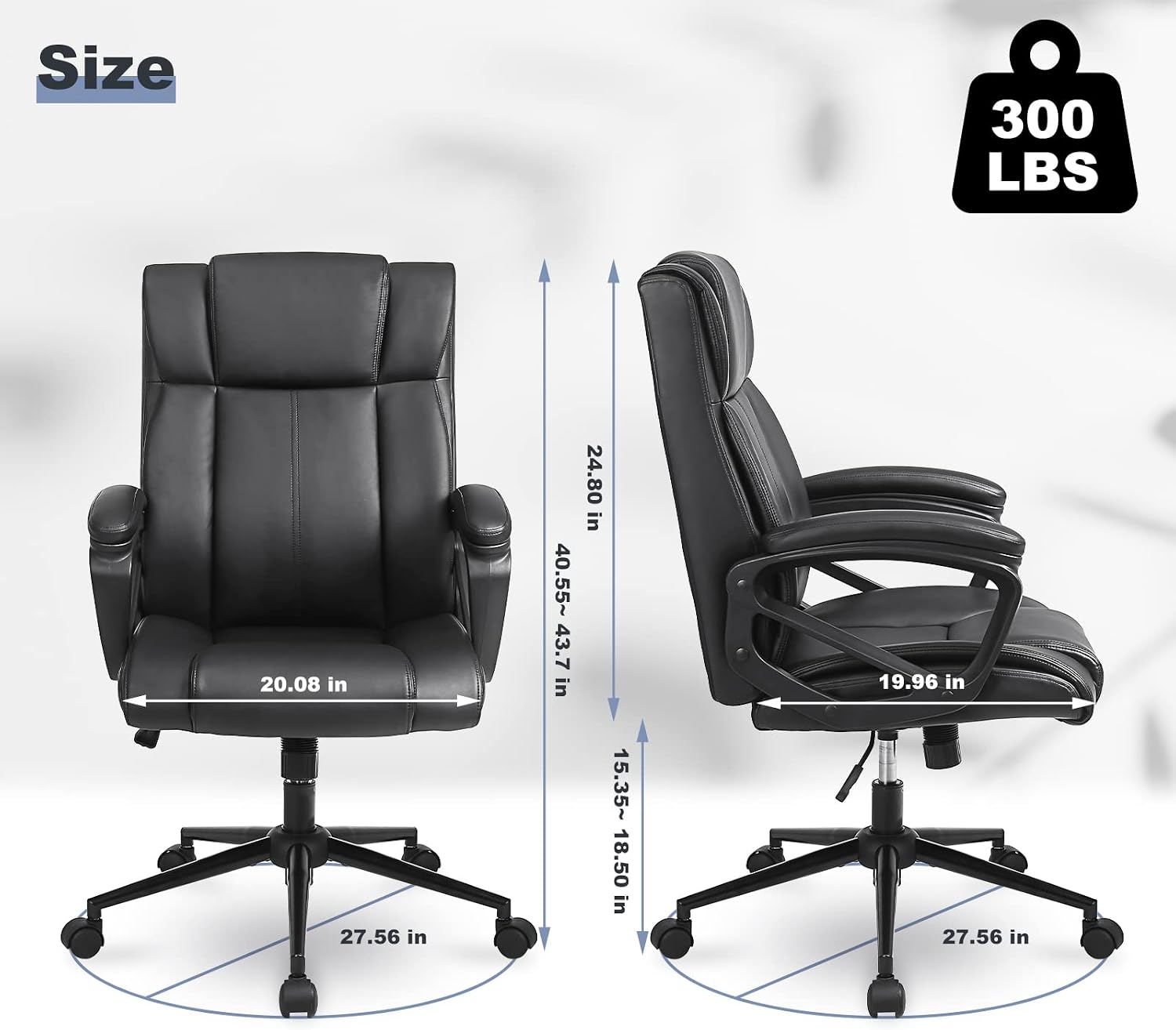 Executive Office Chair with Thicken Armrest, Ergonomic Home Office Desk Chair with Lumbar Support, Upholstered PU Leather Computer Gaming Chair for Home/Office, Black