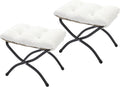 15"(H) Folding Ottoman, Set of 2, Foldable Footrest Stool, Small Foot Stool for Couch, Collapsible Foot Rest Ottoman for Sofa, Accent Padded Ottomans for Living Room, Bedroom, White