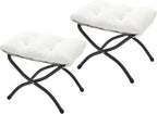 15"(H) Folding Ottoman, Set of 2, Foldable Footrest Stool, Small Foot Stool for Couch, Collapsible Foot Rest Ottoman for Sofa, Accent Padded Ottomans for Living Room, Bedroom, White