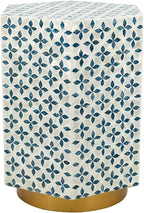 15x13'x18.5' Hexagonal Accent Table with Blue Capiz Design & Gold Base ?Elegant Side Table for Living Room, Bedroom, Office Decor