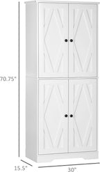 70.75" Farmhouse Kitchen Pantry Cabinet, Freestanding Tall Storage Cabinet with 4 Barn Doors and Adjustable Shelves for Dining Room, White,15.5 * 30 * 70.8
