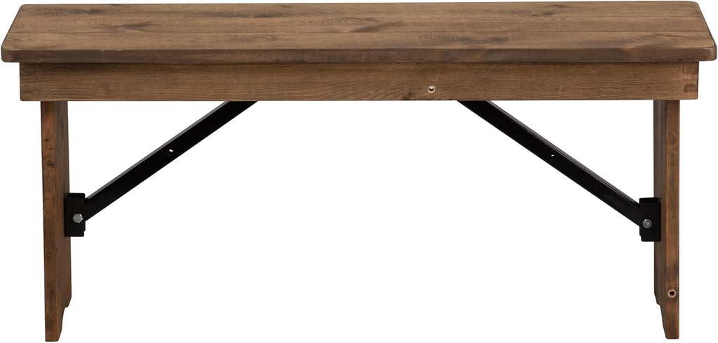 Merrick Lane Tinsley 40" x 12" Antique Rustic Solid Pine Folding Farmhouse Style Bench