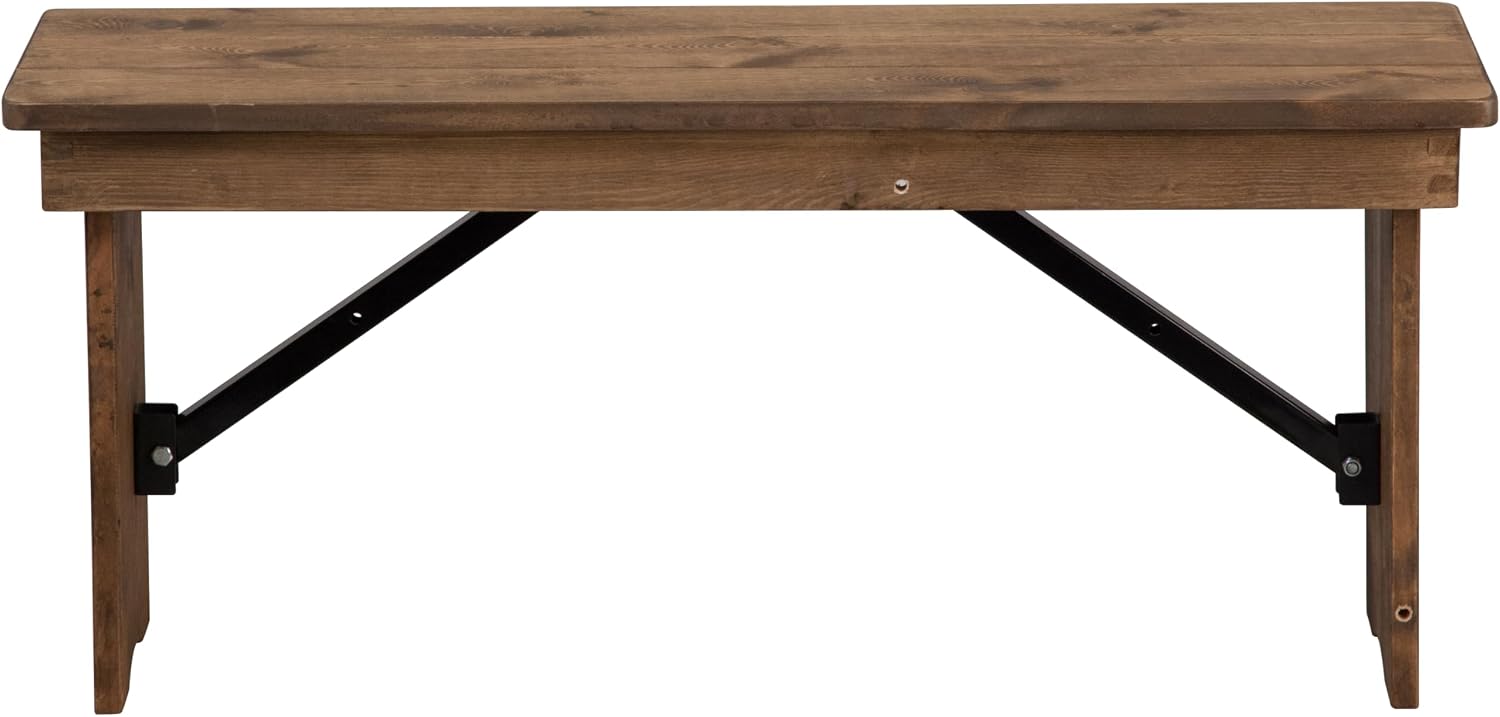 Merrick Lane Tinsley 40" x 12" Antique Rustic Solid Pine Folding Farmhouse Style Bench