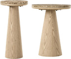 HULALA HOME Nesting End Tables Set of 2, Modern Side Tables with Genuine Marble Top and Oak Veneer Cone-Shaped Base, Sculptural Pedestal Accent Tables for Living Room and Bedroom, Oak