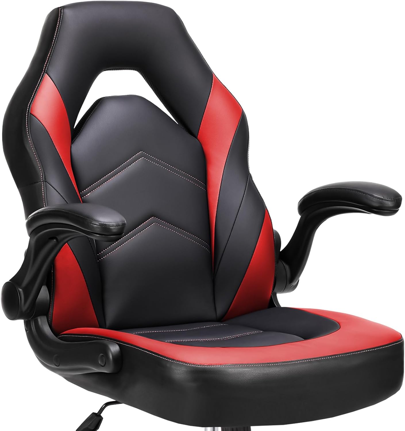 Ergonomic Computer Gaming Chair with Flip-up Armrest, Height Adjustable PU Leather Home Office Desk Chair with Lumbar Support Swivel Wheels and for Adults and Kids, Scarlet Red