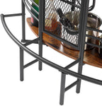 Oval Bar Table with Wood Counter Top and Wine Rack Storage Bar Cabinet for Dining Room Brown Metal Frame Coffee Bar Stand for Home