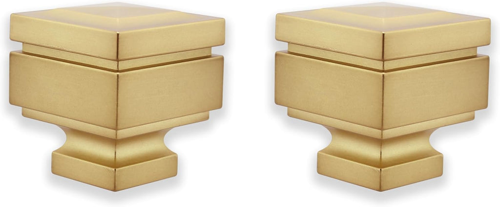 BLASTHOME® Luxury Step Square Finials – Fits Only Signature Collection Curtain Rods (Rod Not Included) – Premium Quality, Heavy Metal – Set of Two – Brushed Gold Finish