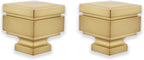 BLASTHOME® Luxury Step Square Finials – Fits Only Signature Collection Curtain Rods (Rod Not Included) – Premium Quality, Heavy Metal – Set of Two – Brushed Gold Finish