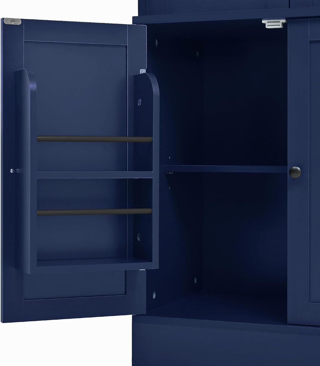 Polibi Freestanding Buffet with Hutch, Tall Kitchen Pantry Cabinet with 4 Drawers, Door Shelves,Glass Doors & Pull-Out Trays, for Dining Room Living Room,47.2x15.7x75inch,Blue