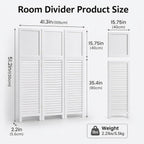 Short Room Divider 3 Panel, 51" H Modular Detachable Wall Partition, Louver & Solid Wood Privacy Screen for Clutter Concealing, Small Space Division for Home Office, White