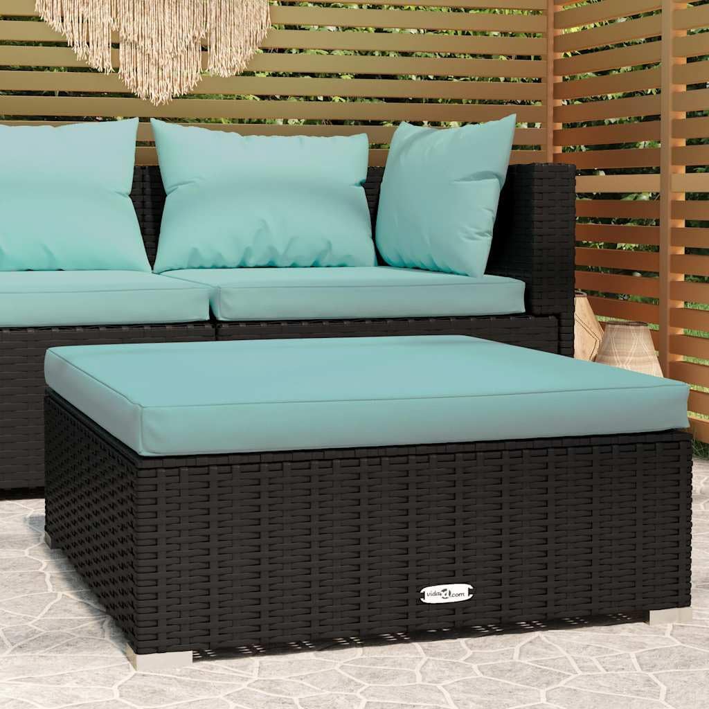 Modular Garden Footrest, Outdoor Patio Rattan Ottoman with Removable Cushion, Square Wicker Foot Stool for Backyard, Balcony, Poolside, 27.6 x 27.6 x 11.8 Inches, Black