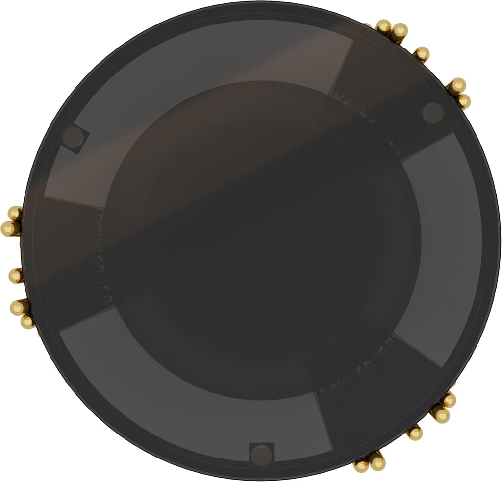 19.8" Round End Table with Gold Finish & Lower Shelf, Modern Black Mirror End Table with Asymmetrical Metal Frame for Living Room (Black,1)