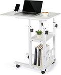 Adjustable C Table,Over Bed Table with Wheels,Rolling Side Table, Over Bed Table with Wheels, Bedside Table, for Sofa Side Small Space, Stable Multi Storage Desk (White)