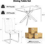 5-Piece Dining Table Set for 4, Modern Rectangular Glass Table with 4 Upholstered Leather Chairs, Space-Saving Dining Room Furniture Table & Chair Sets for Small Spaces&Apartment(Gray&Silver)