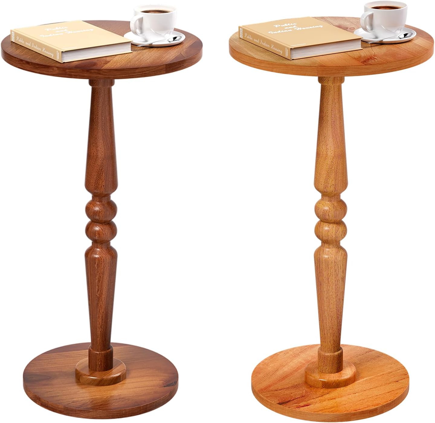 Small Wood Round Side Table - Accent Nightstand Pedestal Table for Living Room, Bedroom - Compact Coffee Table, Tea Table, Drink Table, End Table for Small Spaces, Corners, Office