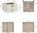 SONGMICS GISELLA Collection - Jewelry Box Organizer, 3-Layer Jewelry Storage with 2 Drawers, Shiny Metal Hardware, Glass Lid, Modern, 8 x 9.1 x 5.3 Inches, Cloud White and Gold Color UJBC239WT
