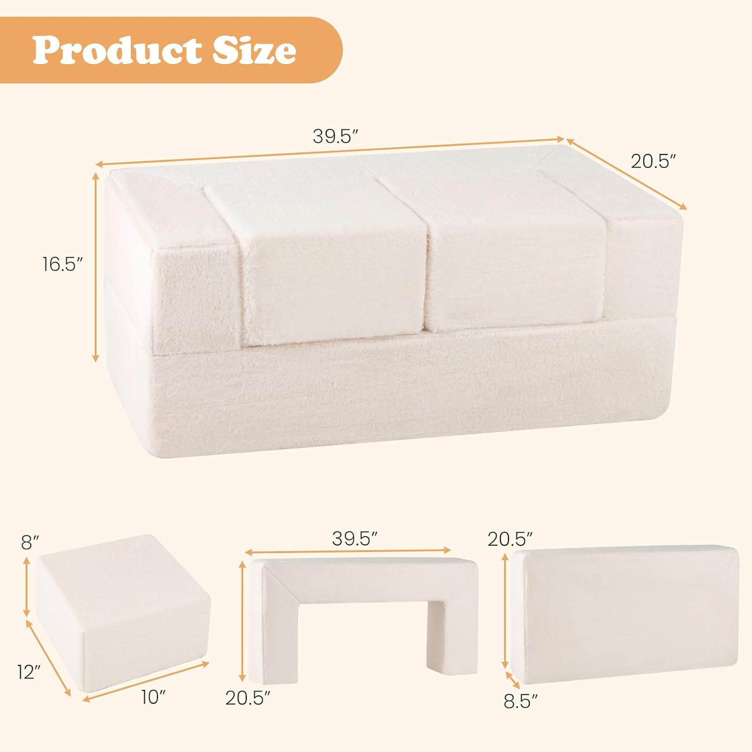 INFANS Modular Kids Play Couch, Toddler Sectional Fort Building Sofa for Playroom, Bedroom, Convertible Soft Foam Furniture Playset and Floor Cushion for Boys and Girls (Beige)
