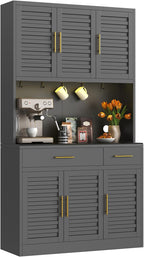 71" Tall Kitchen Pantry Cabinet with 6 Adjustable Shelves, Large Capacity Kitchen Hutch Storage Cabinet with Microwave Stand, 2 Storage Drawers for Dining Room, Kitchen