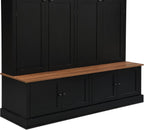 RuiSiSi 76.7" Hall Tree with Bench and Shoe Storage, Farmhouse 4-in-1 Entryway Bench Coat Rack with Doors, 4 Hooks and Top Shelves for Entrance, Hallway, Mudroom, Black