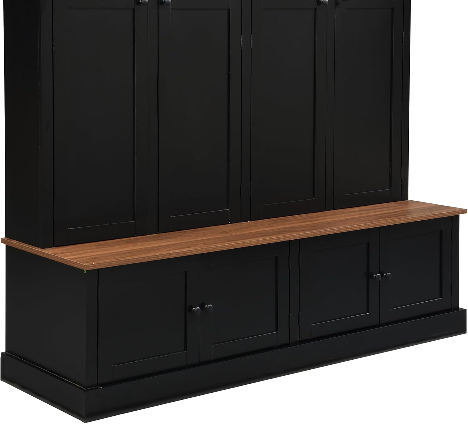 RuiSiSi 76.7" Hall Tree with Bench and Shoe Storage, Farmhouse 4-in-1 Entryway Bench Coat Rack with Doors, 4 Hooks and Top Shelves for Entrance, Hallway, Mudroom, Black