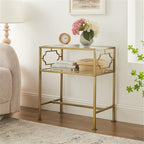 Pemberly Row Rectangular Accent Table, Antique Gold Metal Frame and Clear Tempered Glass, 23.38" W x 13.38" D x 26" H, 2-Tier Design with H-Style Stretcher, Modern Table for Living Room or Entryway
