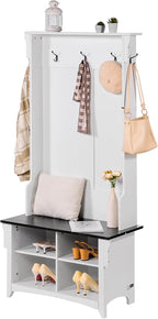 VEVOR Hall Tree Entryway Bench, Coat Rack with Shoe Storage, 32" Wide Mudroom Bench with Seating and Adjustable Shelves, 5 Hanging Hooks and 4 Storage Drawers, for Mudroom, Entryway, Hallway