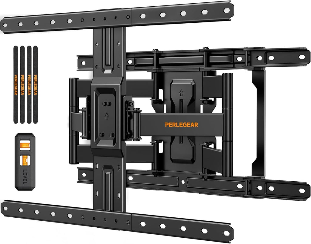 Perlegear Ultra Slim TV Wall Mount 1.1" Low Profile for 42-90" TVs, Fits 16"/24" Studs, Full Motion TV Mount Wall Bracket with Dual Articulating Arms, Swivel, Tilt, Max VESA 600x400mm, Holds 132lbs