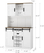 74 Inch Tall Freestanding Pantry Storage Cabinet Cupboard Unit, Six Doors, Dual Drawers, Triple Shelves, Integrated Power Outlets USB Charging, Versatile Wardrobe Hutch Organizer Furniture (White B)
