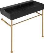 Carre 36" Ceramic Console Sink Matte Black Basin Brushed Gold Legs