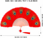 Peacock Feather Fan, Folding Hand Fan with Tassel, Vintage Costume Fan for Women, Dance Wedding Tea Party Photo Prop Decor (Mint Green)