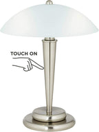 360 Lighting Deco Dome Modern Desk Table Lamp 17" High Touch On Off Brushed Nickel White Frosted Glass Shade for Living Room Bedroom House Bedside Nightstand Home Office Reading Family