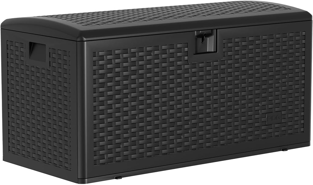 Takywep 73 Gallon Rattan Resin Outdoor Storage Deck Box, Waterproof UV Resistant Patio Storage Bench with Lockable Lid, 480 LBS Weight Capacity for Cushions Garden Tools Pool Supplies
