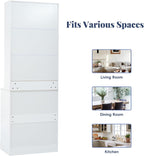 83.7” Tall Kitchen Pantry Storage Cabinet, Wooden Storage Cabinet with 5 Drawers and Adjustable Shelves, Bathroom Storage Cabinet with Open Compartments, Freestanding Cupboard for Kitchen, White