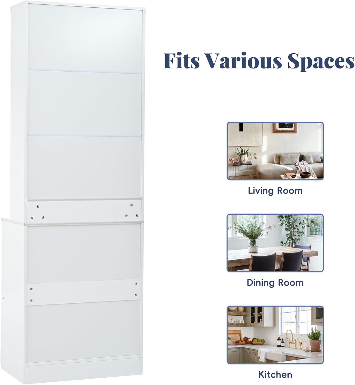 83.7” Tall Kitchen Pantry Storage Cabinet, Wooden Storage Cabinet with 5 Drawers and Adjustable Shelves, Bathroom Storage Cabinet with Open Compartments, Freestanding Cupboard for Kitchen, White