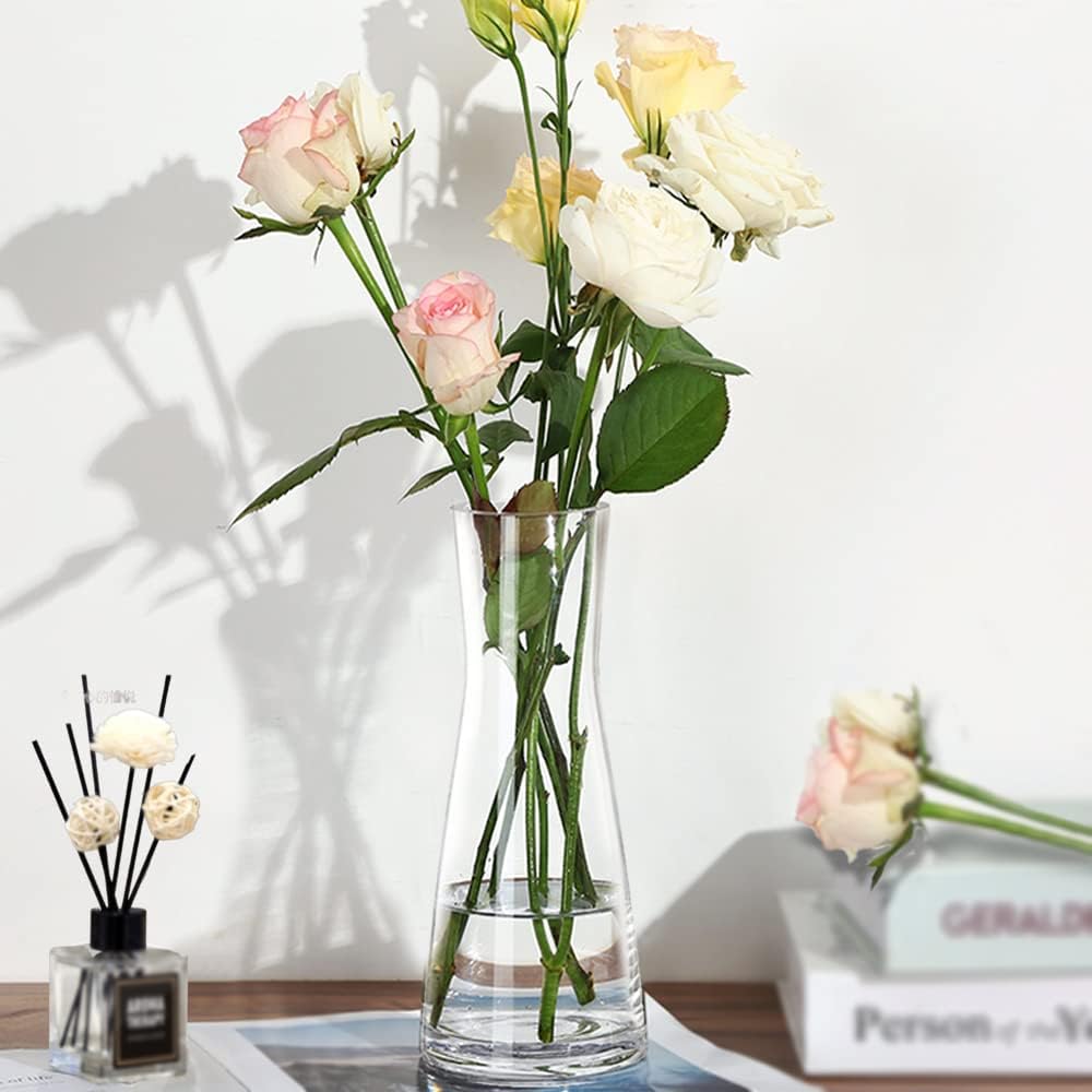 Aoderun Flower Vase for Decor 10" Clear Glass Vase for Centerpieces Large Vases for Flowers Dried Flower Home Decor Living Room Kitchen Office Wedding(Clear)