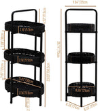 Small Handwoven Side Table 3-Tier Oval Storage Organizer, Wicker Shelf for Kitchen, Living Room, Bedroom, Balcony, Picnic, Portable Woven Rack (Black)