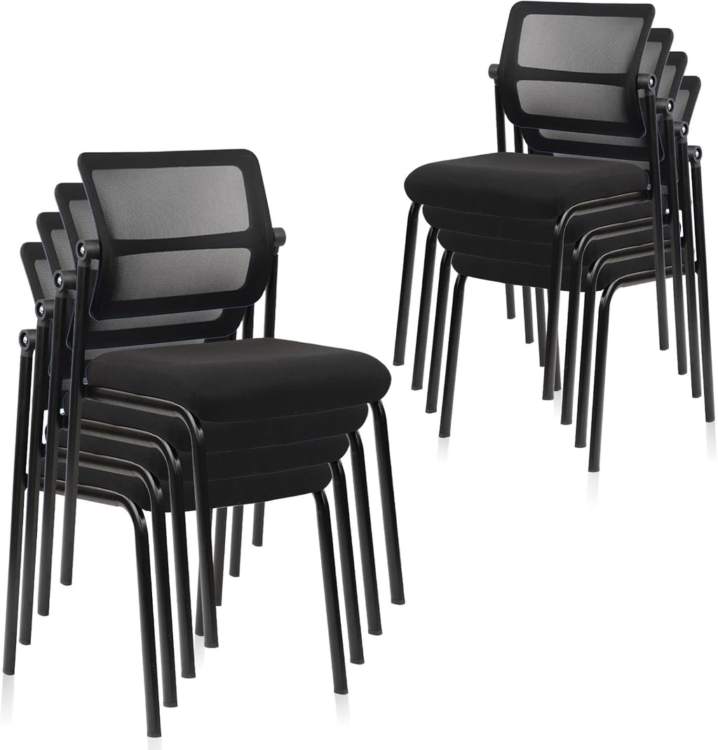 CLATINA Stacking Armless Office Chair with Adjustable Backrest, Stackable Mesh Guest Reception Desk Chairs with Ergonomic Lumbar Support for Conference Waiting Room Lobby Side School, Black, 8 Pack
