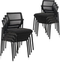 CLATINA Stacking Armless Office Chair with Adjustable Backrest, Stackable Mesh Guest Reception Desk Chairs with Ergonomic Lumbar Support for Conference Waiting Room Lobby Side School, Black, 8 Pack