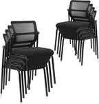 CLATINA Stacking Armless Office Chair with Adjustable Backrest, Stackable Mesh Guest Reception Desk Chairs with Ergonomic Lumbar Support for Conference Waiting Room Lobby Side School, Black, 8 Pack
