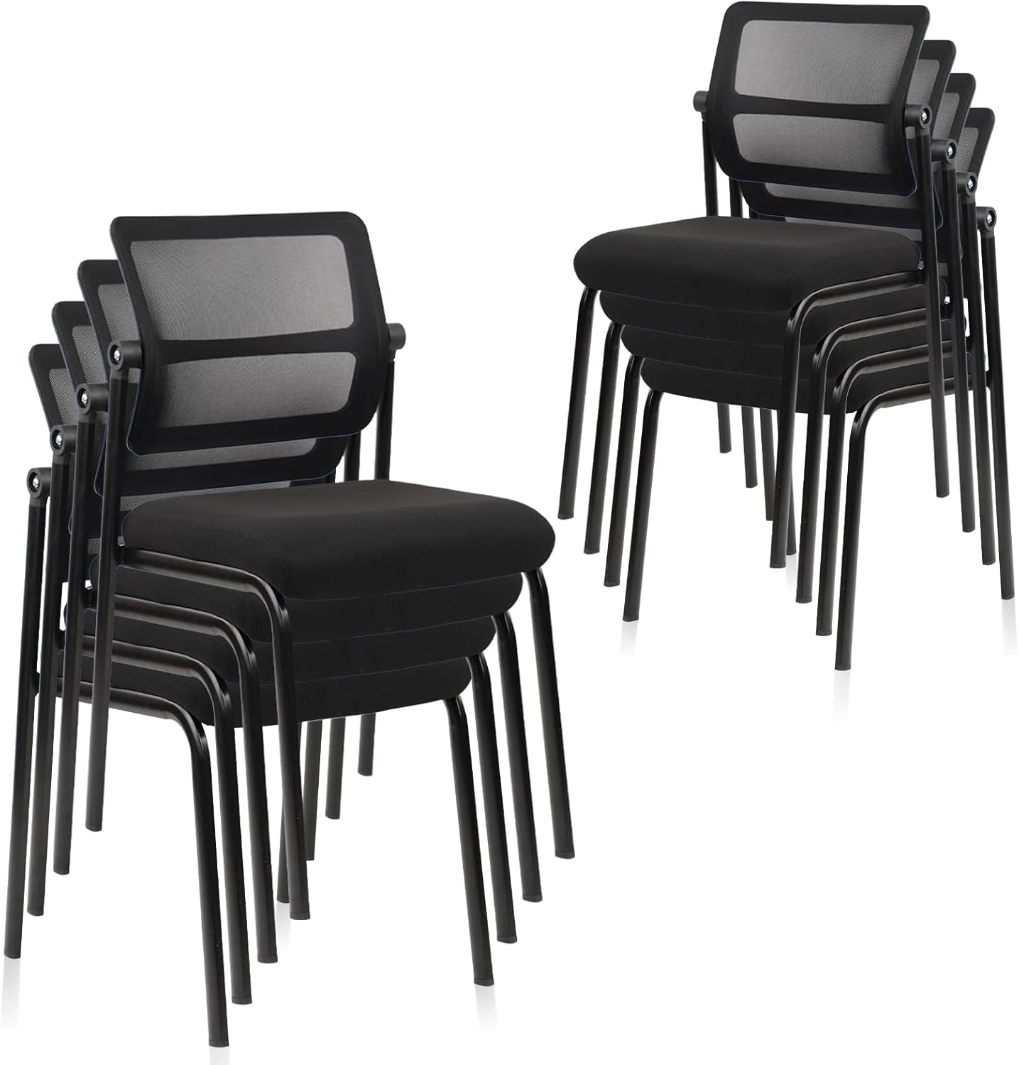 CLATINA Stacking Armless Office Chair with Adjustable Backrest, Stackable Mesh Guest Reception Desk Chairs with Ergonomic Lumbar Support for Conference Waiting Room Lobby Side School, Black, 8 Pack