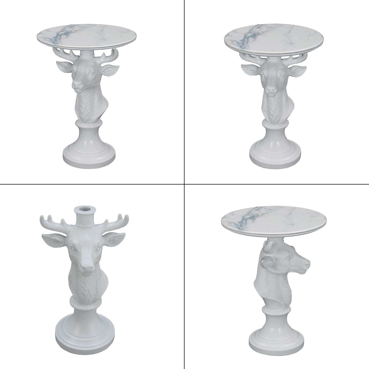 Modern Accent TableLiving Room White Deer Statue Contemporary‌ Faux Marble Night Stand Side Table with White Deer Base Reception Area & Bedroom（Width 19.69" ——Tall 25.59"）