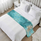Coastal Beach Tree Bed Runner Scarf King Size, Vintage Teal Brown Tropical Palm Tree Luxury Bed Throw Runners & Scarves for Twin Full Queen King Foot of Beds, Bedroom Decoration, 94"x20"