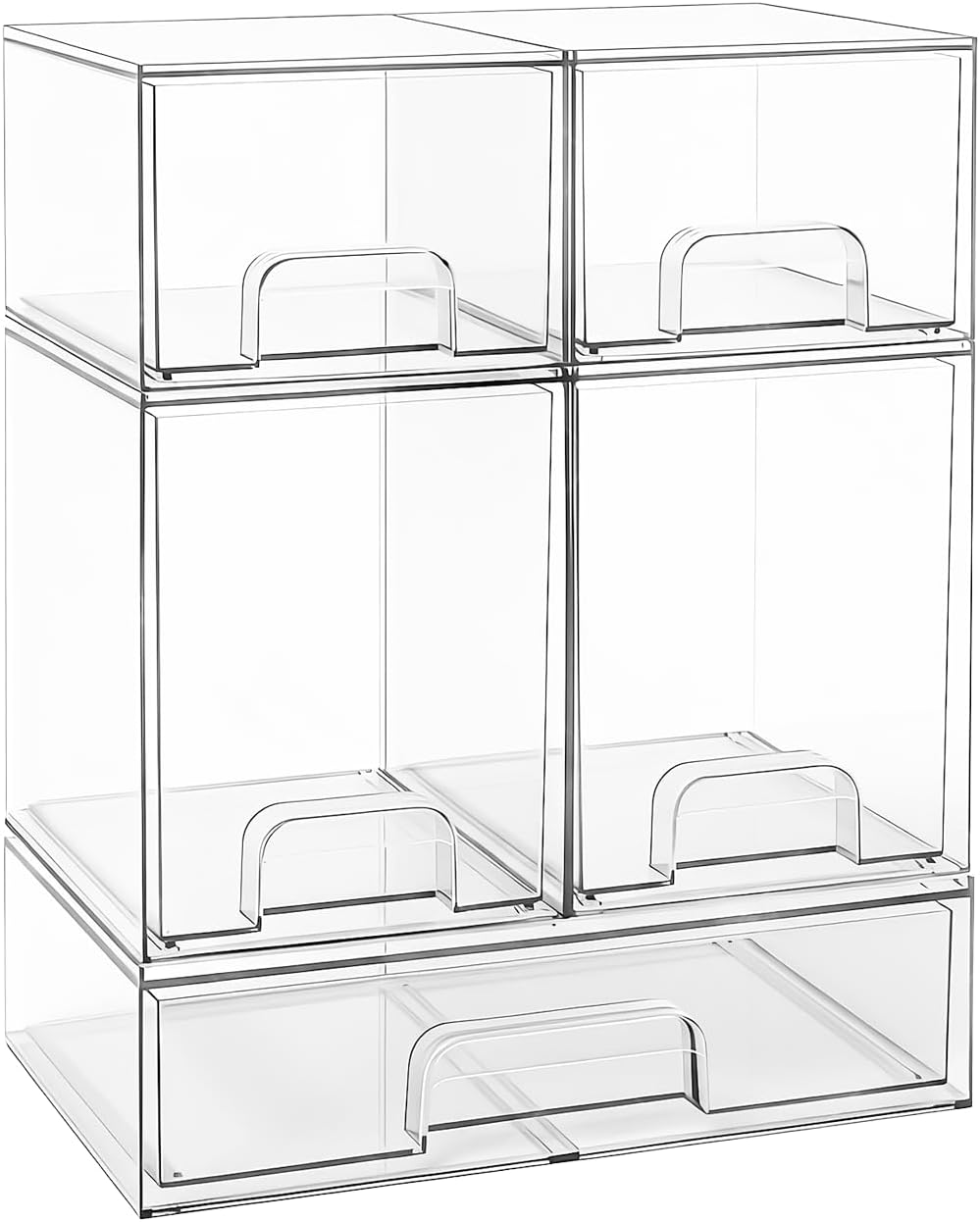 Baby Bottle Organizer Stackable, Acrylic Storage Drawers 5 pack with Non-Slip Pads, Pull-Out Drawers for Baby Bottle, Pump Parts, Pantry, Vanity Countertop (4.4" and 7.6" Tall and 12.1" Wide)
