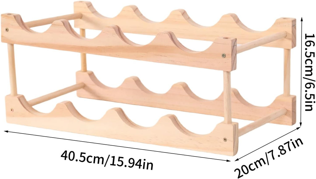 Wooden Wine Rack, countertop Wine Rack, 8-Bottle Stackable Wine Storage Rack, DIY Assembled Wine Holder, Used in Kitchens, countertops, etc (2 Layers with 8 Bottles)