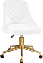 VECELO Velvet Vanity Desk Chair with Height-Adjustable for Office Living Room Bedroom Make Up Study, 360°Swivel, Wheeled Gold Base, Pearl White