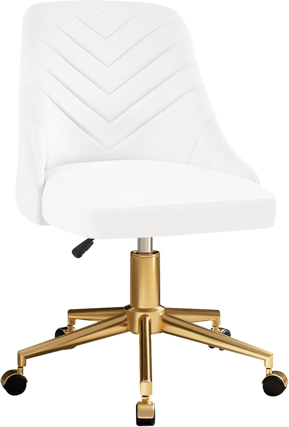 VECELO Velvet Vanity Desk Chair with Height-Adjustable for Office Living Room Bedroom Make Up Study, 360°Swivel, Wheeled Gold Base, Pearl White