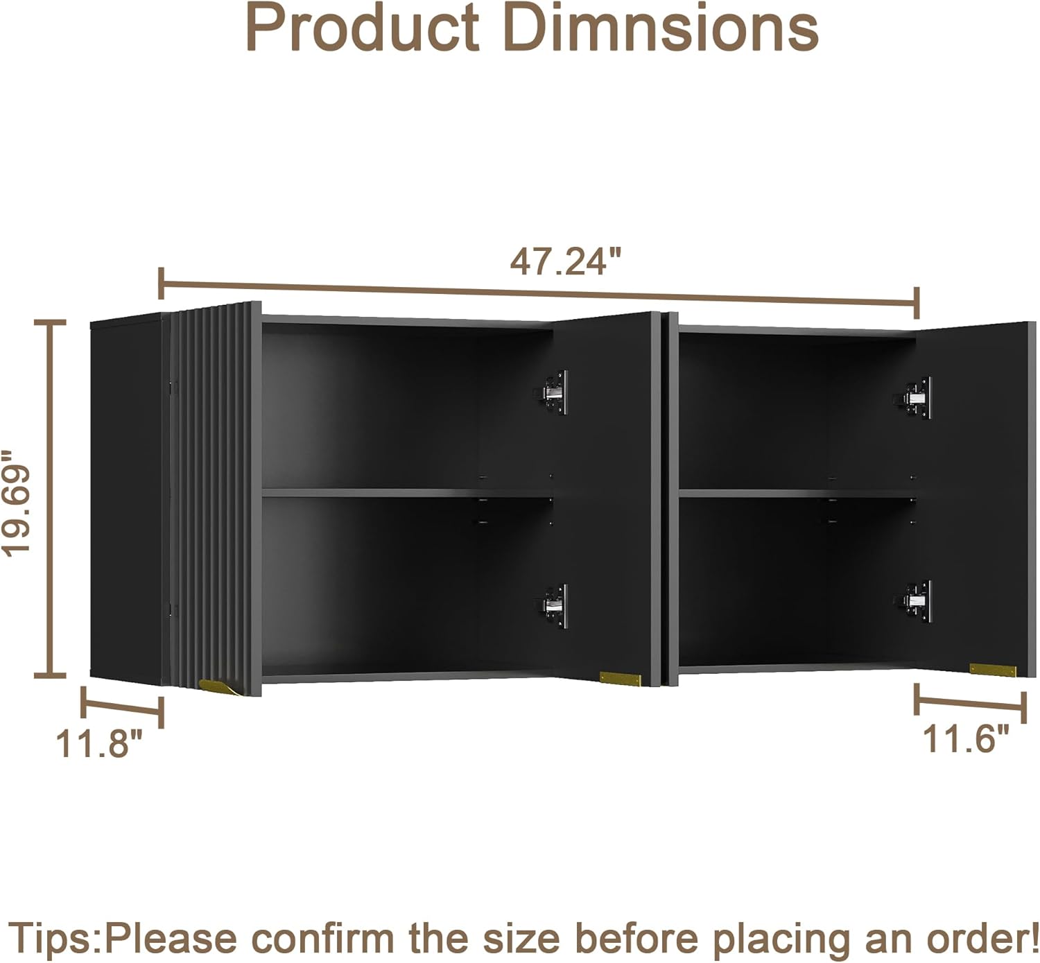 ChooChoo 4 Doors Wall Cabinet Laundry Room, Bathroom Wall Cabinet with Adjustable Shelf, Fluted Wall-Mounted Medicine Cabinet, Storage Cabinet for Kitchen, Garage, Black