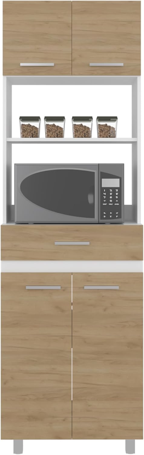 79" Tall Kitchen Pantry Cabinet with Storage,Open Shelves & Microwave Stand, Wooden Cupboard Credenza Bufffet Cabinet, Freestanding Kitchen Hutch for Living Room, Dining Room