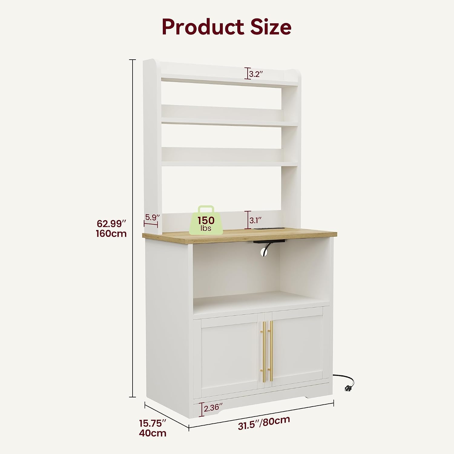 Kitchen Bakers Rack with Storage Cabinet, 5-Tier Microwave Stand with Power Outlets, Coffee Bar Station for Kitchen Dining Living Room